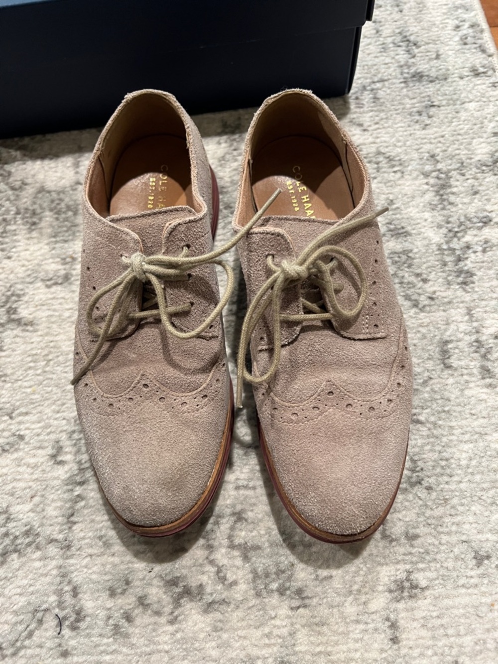 Cole Haan Women’s Taupe Suede Wingtip Derby Shoes